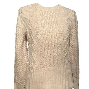 GAP Cable Knit Sweater Ivory White Wool Chunky  Crewneck Fisherman Coquette M